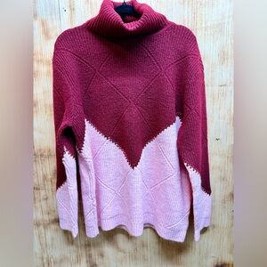 Elegant Maroon and Pink Turtleneck Sweater